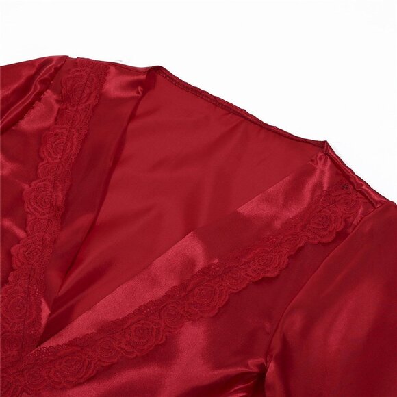 Red Satin Kimono Lingerie Set - Picture 9 of 11